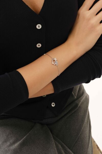 Gümüş rodyumlu ay taşı ve zirkon taşlı gökyüzünün cazibesi mavi gezegen bileklik SGTL12638RODAJ