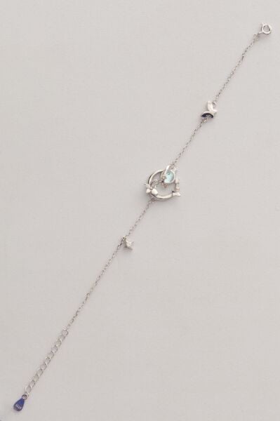 Gümüş rodyumlu ay taşı ve zirkon taşlı gökyüzünün cazibesi mavi gezegen bileklik SGTL12638RODAJ