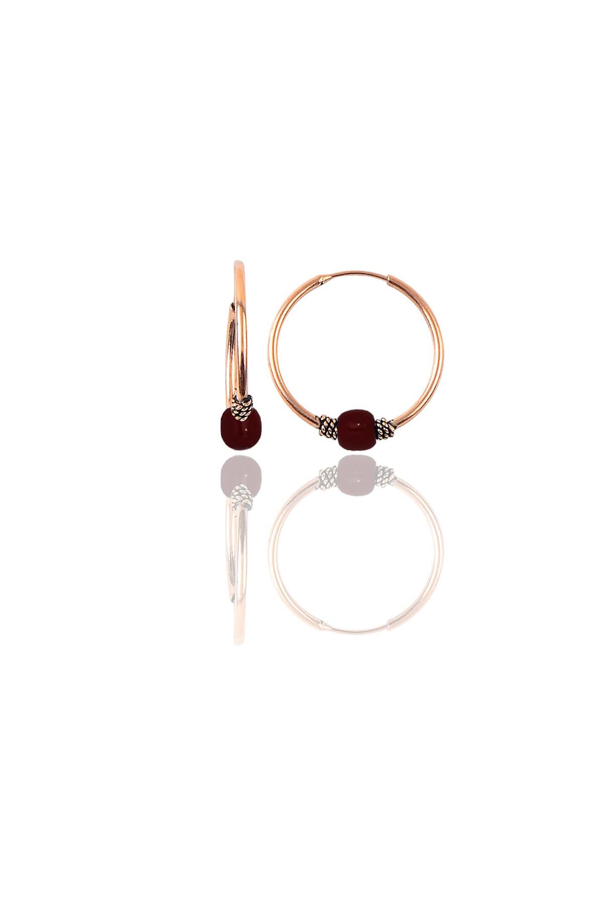 Gümüş rose 17 mm  mercan renkli halka küpe SGTL11262ROSE