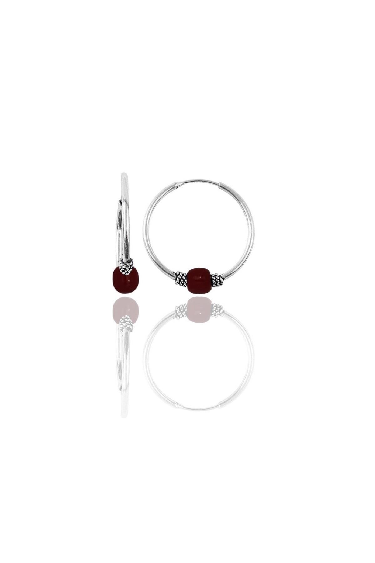 Gümüş 17 mm  mercan renkli  halka küpe SGTL11262RODAJ