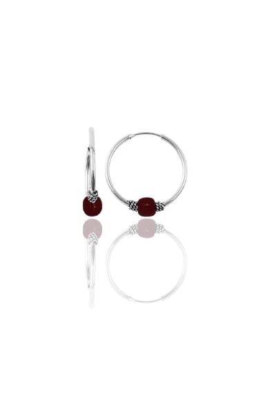 Gümüş 17 mm  mercan renkli  halka küpe SGTL11262RODAJ