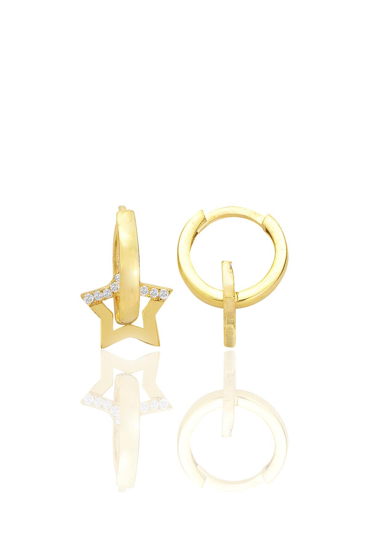 Gümüş altın yaldızlı zirkon taşlı yıldız halka küpe SGTL12705GOLD