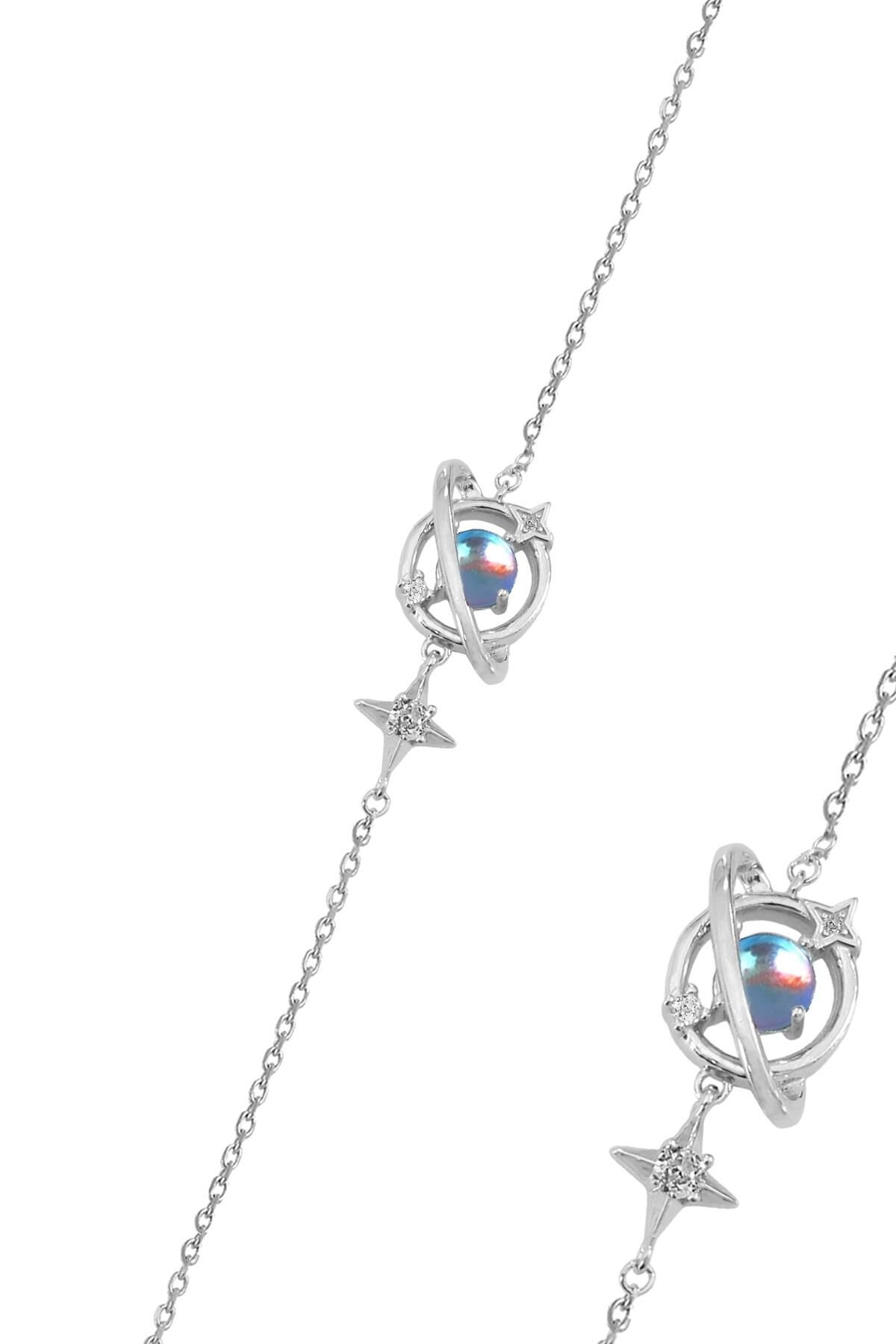 Gümüş rodyumlu ay taşı ve zirkon taşlı uzayın büyüsü gezegen bileklik SGTL12639RODAJ