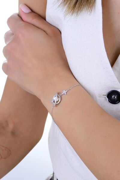 Gümüş rodyumlu ay taşı ve zirkon taşlı uzayın büyüsü gezegen bileklik SGTL12639RODAJ