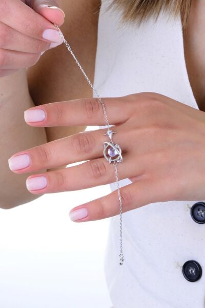 Gümüş rodyumlu ay taşı ve zirkon taşlı uzayın büyüsü gezegen bileklik SGTL12639RODAJ