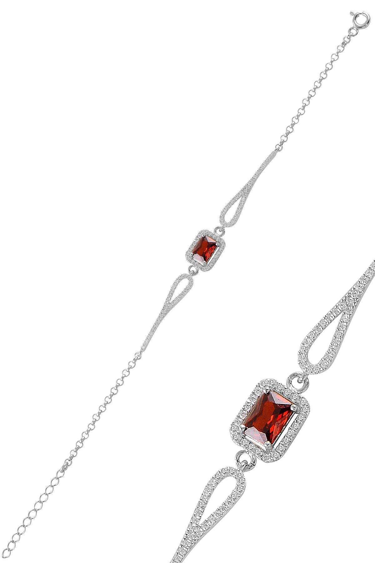 Gümüş rodyumlu pırlanta modeli lal ve zirkon taşlı  baget  bileklik  SGTL11311LAL