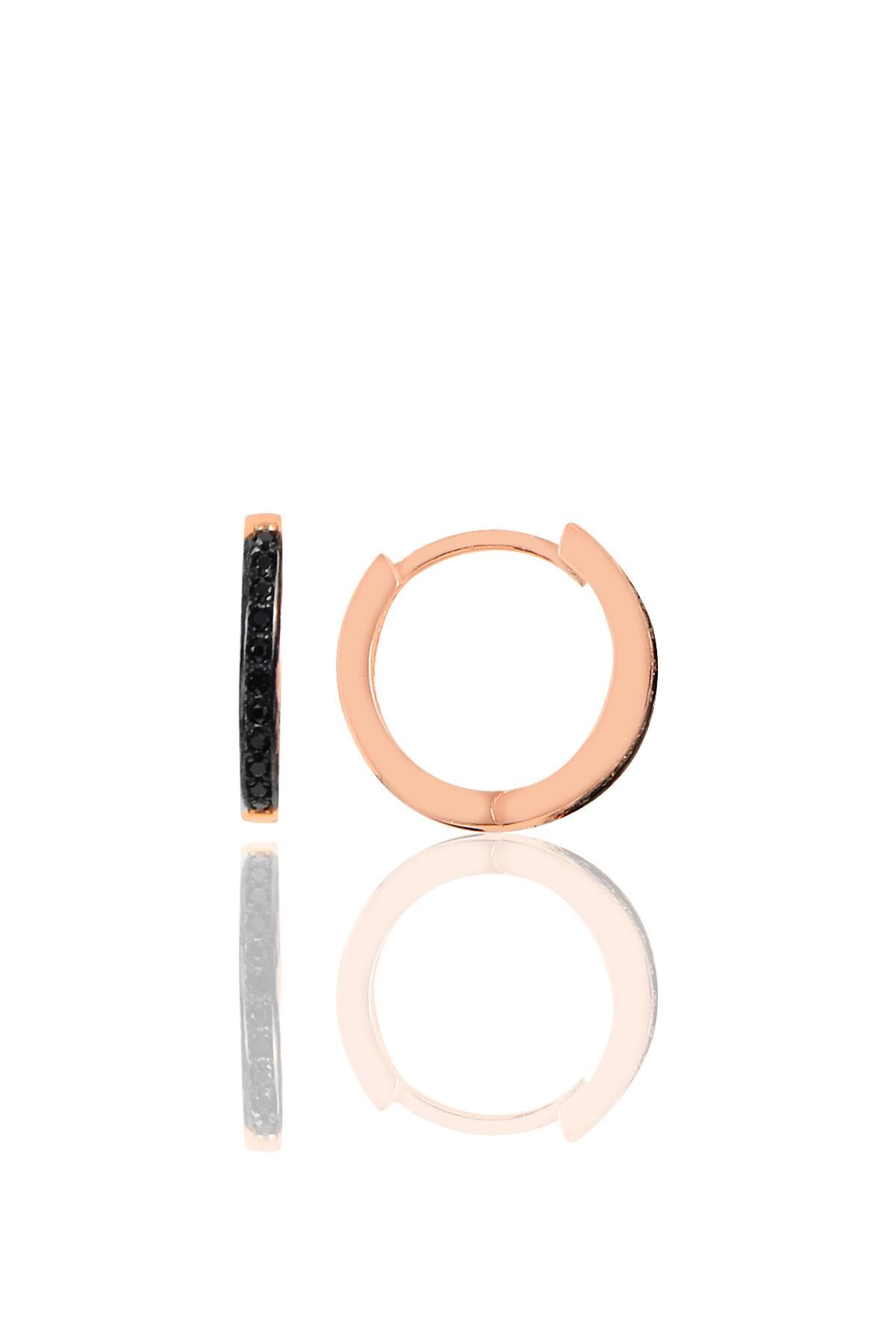 Gümüş rose siyah taşlı 14 mm yeni tamtur halka küpe SGTL10882SIYAH
