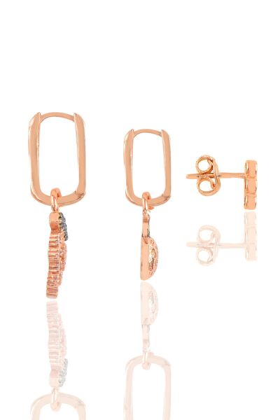 Gümüş rose zirkon taşlı üzüm Kombin Üçlü Küpe Seti SGTL11786ROSE