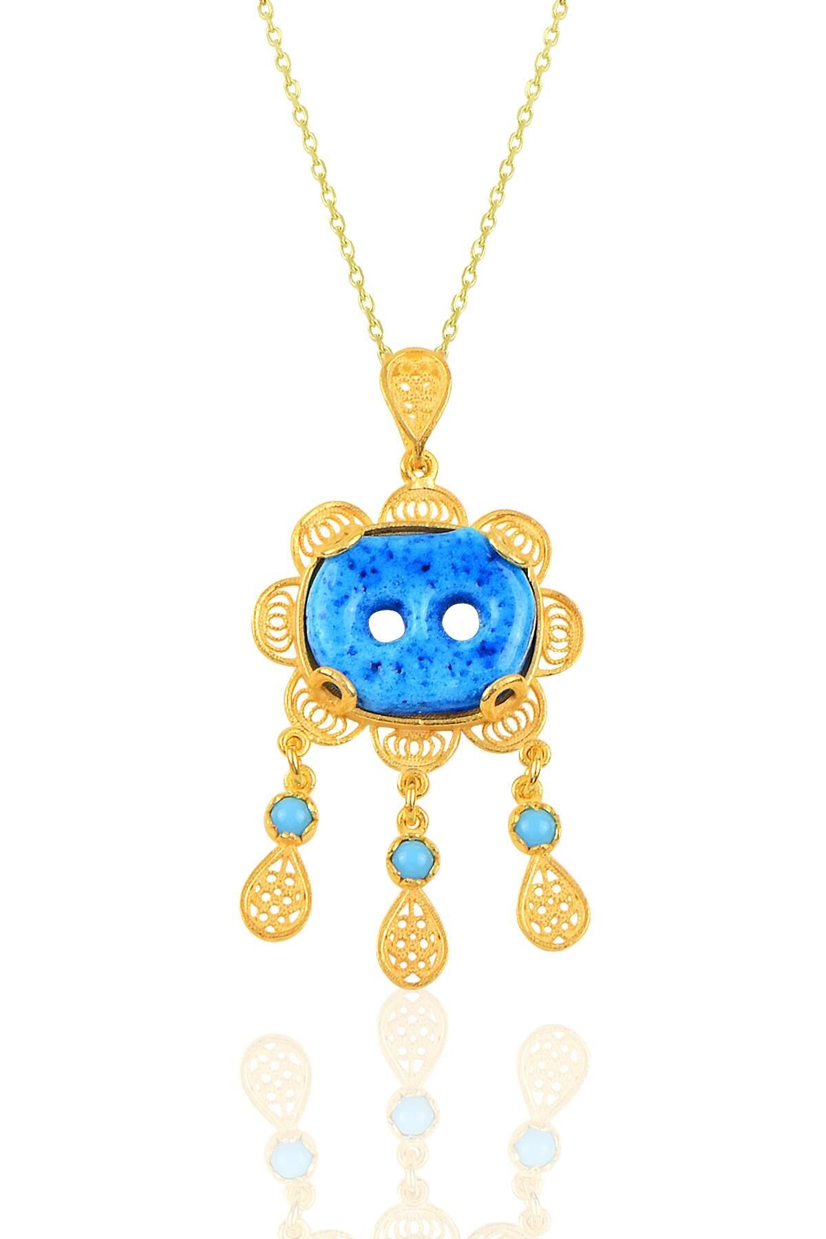 Gümüş telkari  gold süryani nazar boncugu kolye SGTL10239GOLD