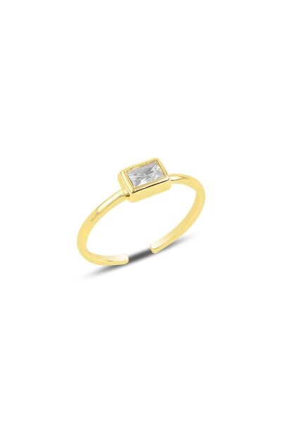 Gümüş altın yaldızlı Baget taşlı ayarlamalı yüzük SGTL11886GOLD