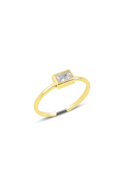 Gümüş altın yaldızlı Baget taşlı ayarlamalı yüzük SGTL11886GOLD
