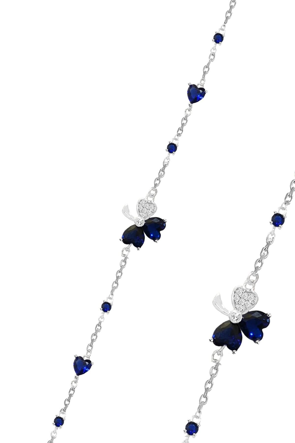 Gümüş rodyumlu safir ve zirkon taşlı yeniden doğuş yonca bileklik SGTL12640LACIVERT