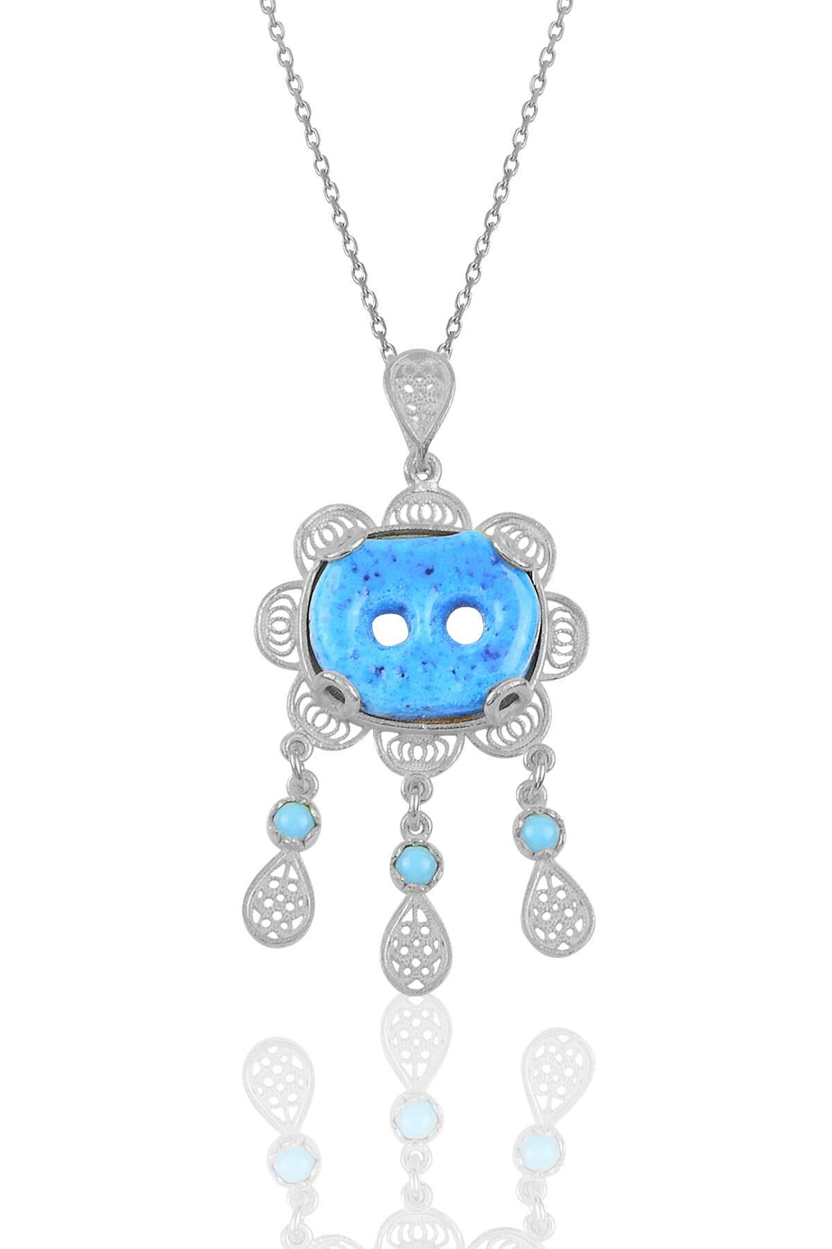 Gümüş telkari  süryani nazar boncugu kolye SGTL10239RODAJ