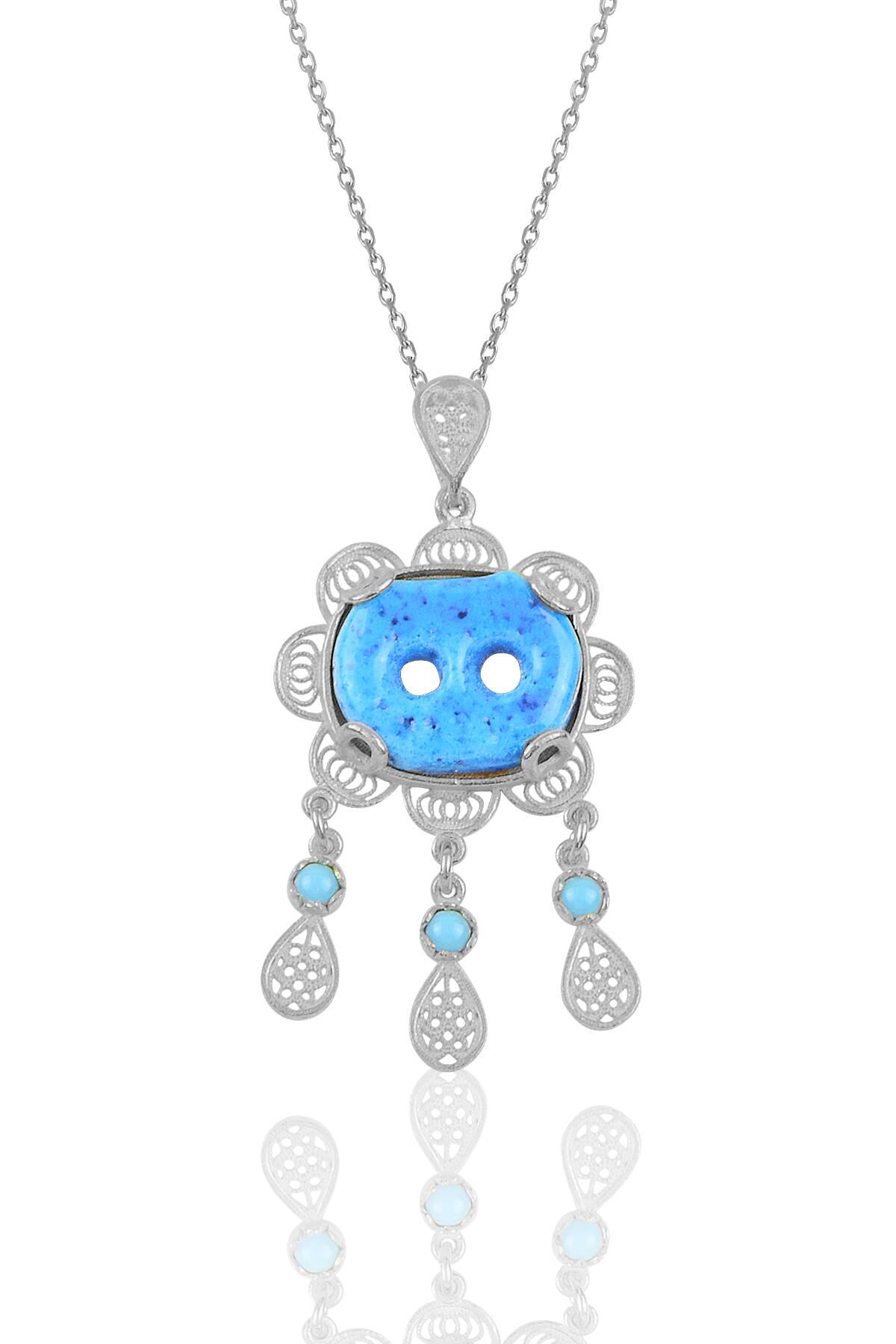 Gümüş telkari  süryani nazar boncugu kolye SGTL10239RODAJ