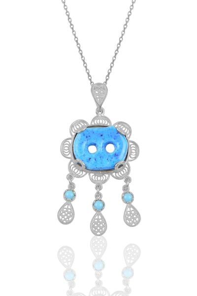 Gümüş telkari  süryani nazar boncugu kolye SGTL10239RODAJ