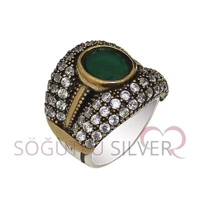 kök zümrüt ve zirkon taşlı otantik yüzük yuzuk8057