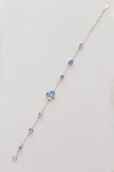 Gümüş rodyumlu akuamarin ve zirkon taşlı yeniden doğuş yonca bileklik SGTL12640MAVI