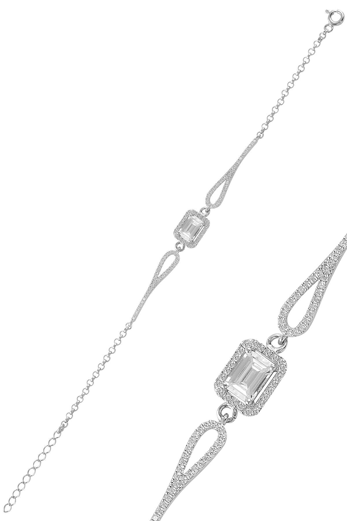 Gümüş rodyumlu pırlanta modeli zirkon taşlı baget  bileklik  SGTL11311BEYAZ