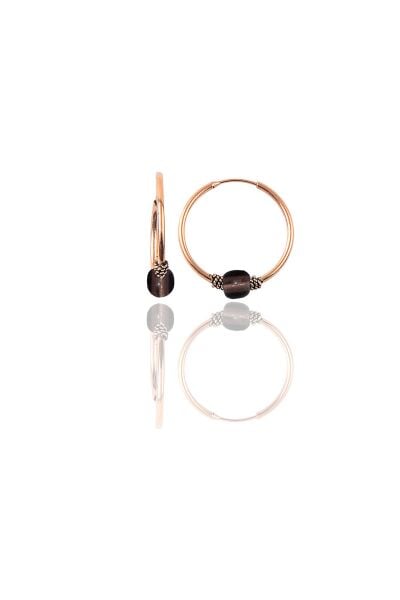 Gümüş rose 17 mm  açık kahverengi taşlı halka küpe SGTL11261ROSE