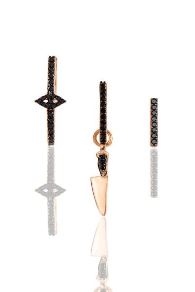 Gümüş rose siyah taşlı arrow Kombin Üçlü Küpe Seti SGTL11784ROSE