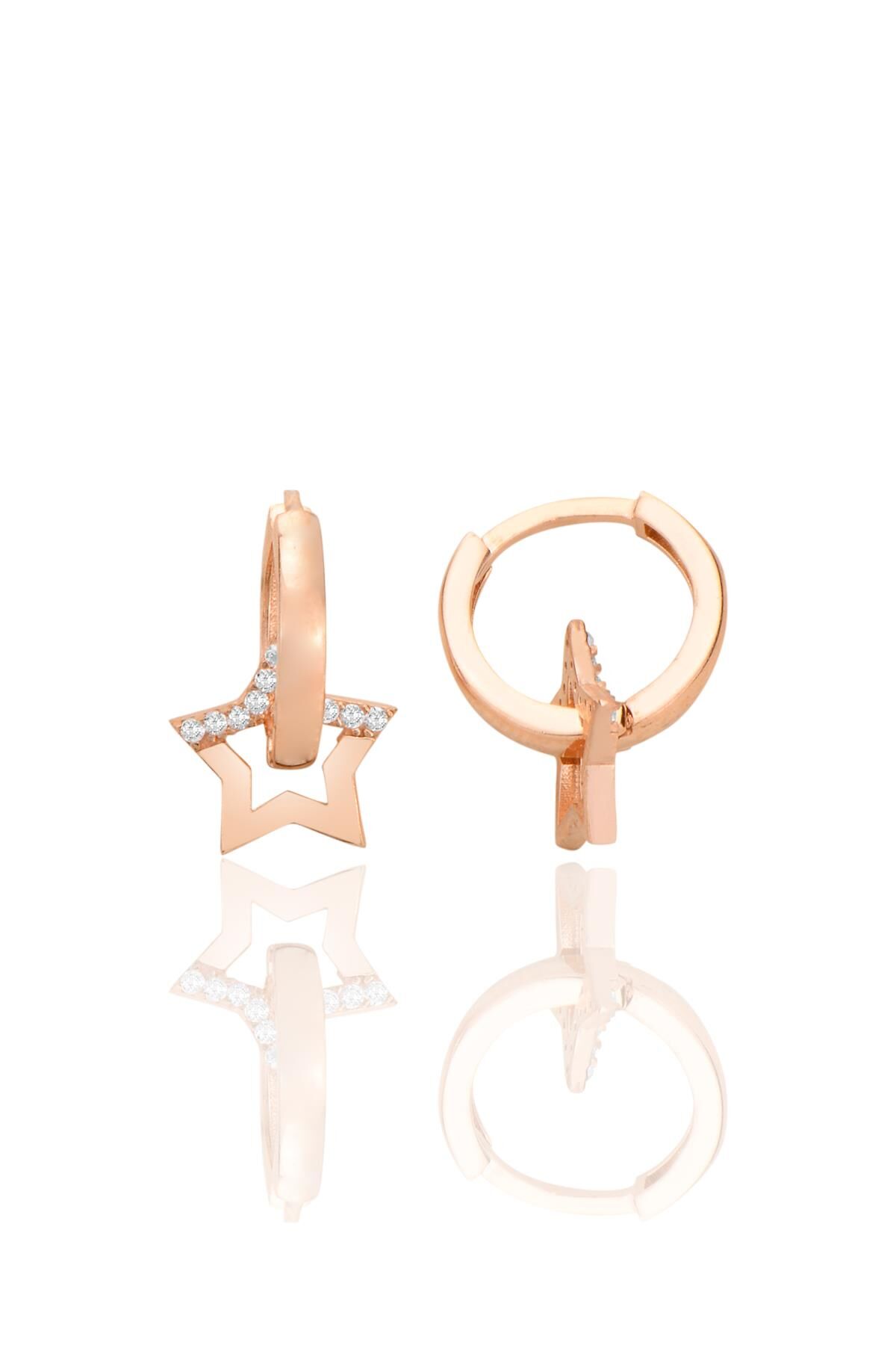 Gümüş rose zirkon taşlı yıldız halka küpe SGTL12705ROSE