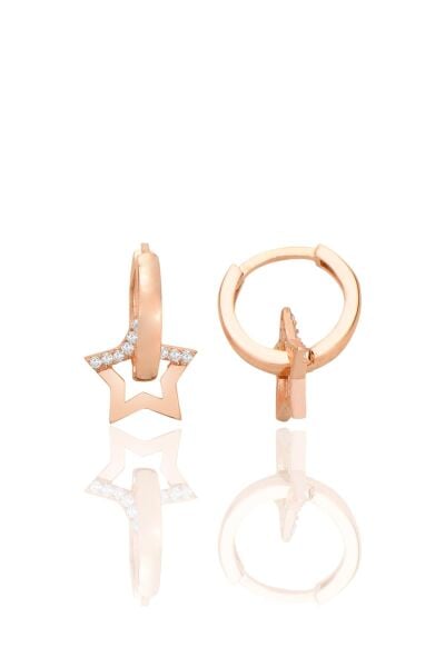 Gümüş rose zirkon taşlı yıldız halka küpe SGTL12705ROSE