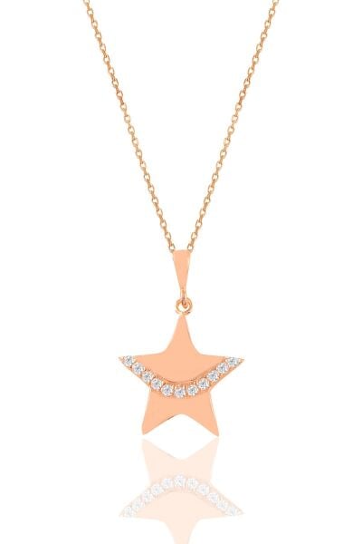 Gümüş rose zirkon taşlı yıldız kolye SGTL10913ROSE