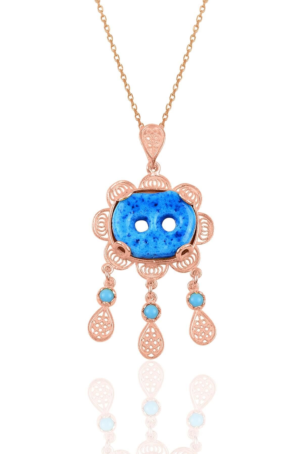 Gümüş telkari süryani nazar boncuğu kolye SGTL10239ROSE