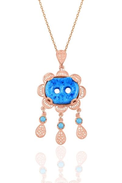 Gümüş telkari süryani nazar boncuğu kolye SGTL10239ROSE