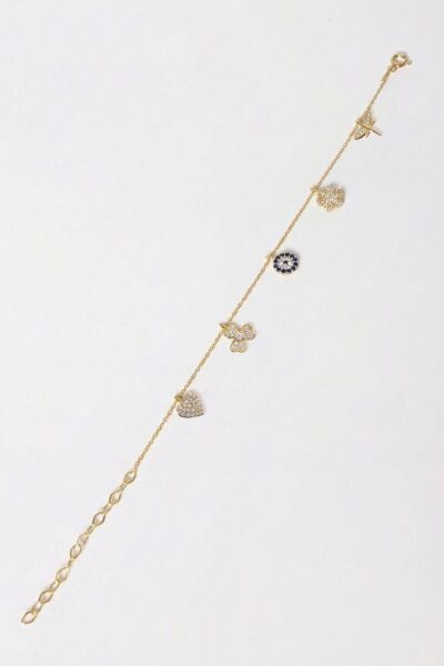 925 ayar gümüş bileklik altın yaldızlı zirkon taşlı nazar boncuklu şans bilekliği SGTL13172GOLD