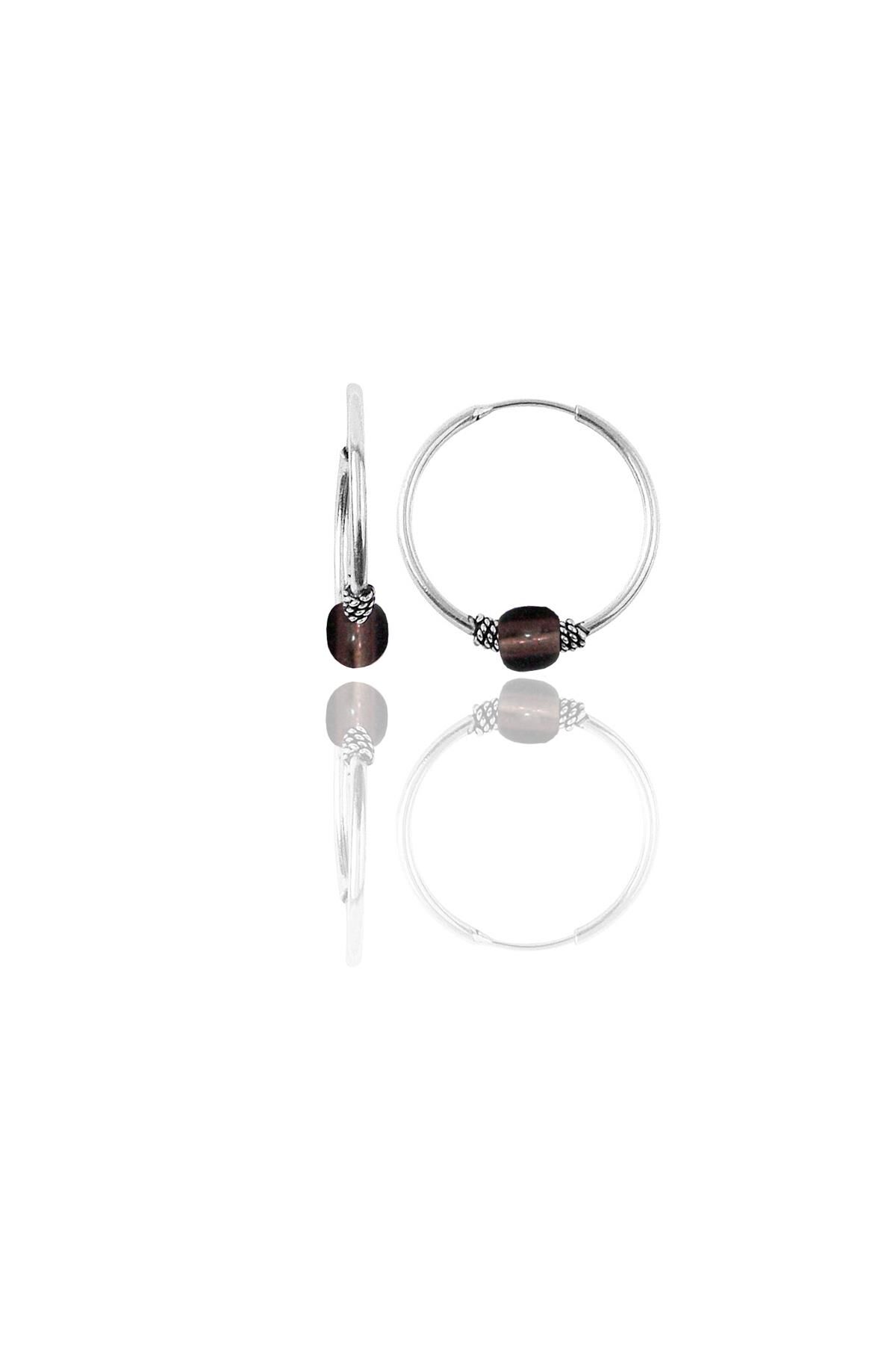 Gümüş 17 mm  açık kahverengi taşlı halka küpe SGTL11261RODAJ