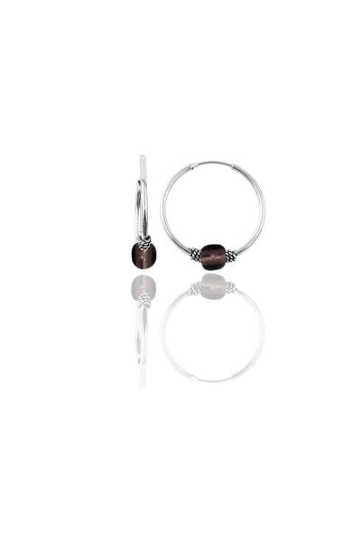 Gümüş 17 mm  açık kahverengi taşlı halka küpe SGTL11261RODAJ