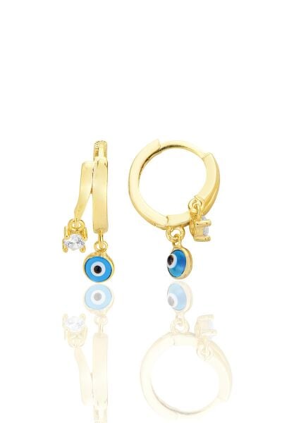 Gümüş altın yaldızlı zirkon taşlı nazarlı halka küpe SGTL12706GOLD