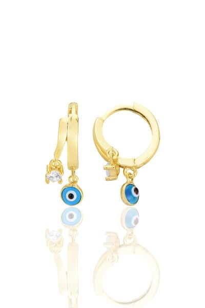 Gümüş altın yaldızlı zirkon taşlı nazarlı halka küpe SGTL12706GOLD