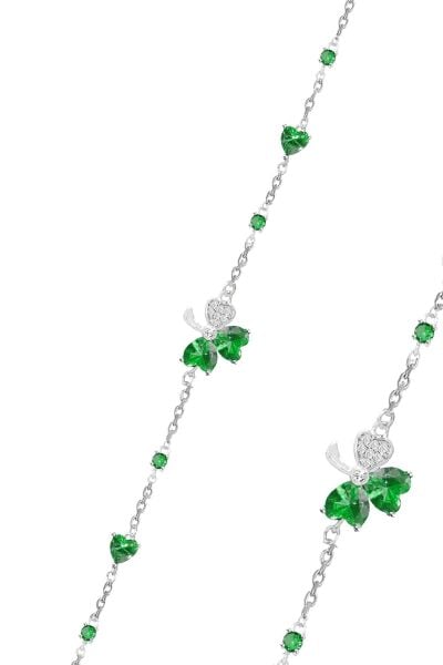 Gümüş rodyumlu yeşil zirkon taşlı yeniden doğuş yonca bileklik SGTL12640YESIL