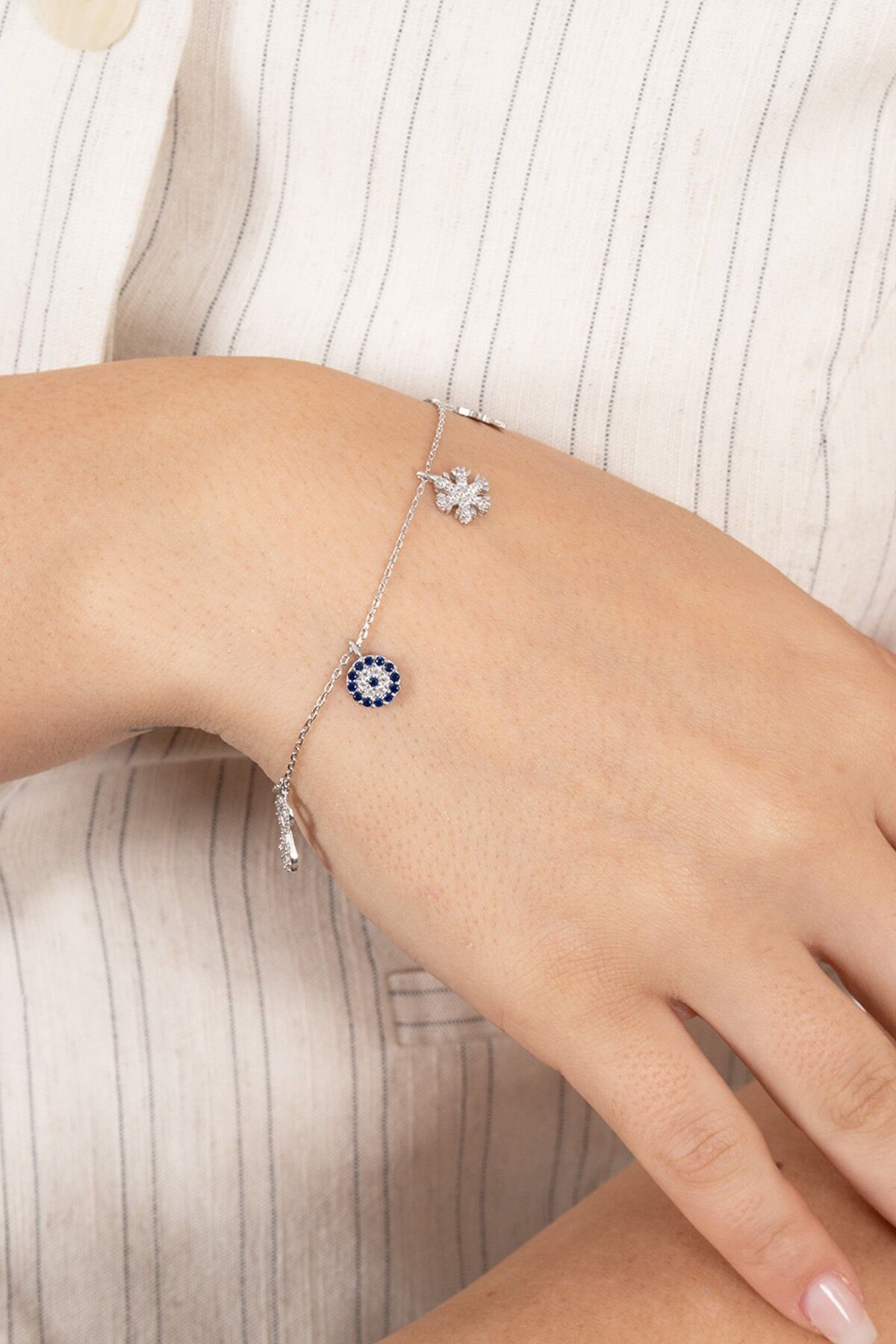 925 ayar gümüş bileklik rodyumlu zirkon taşlı nazar boncuklu şans bilekliği SGTL13172RODAJ