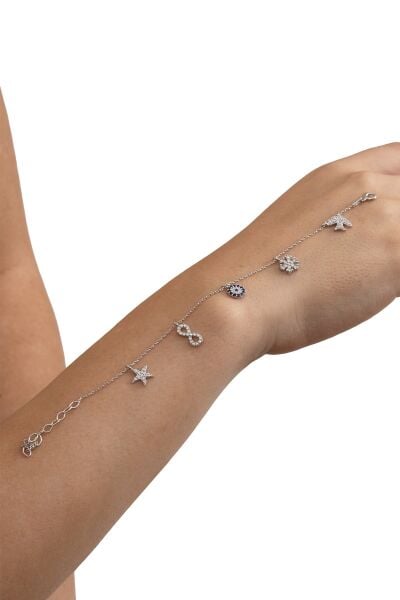 925 ayar gümüş bileklik rodyumlu zirkon taşlı nazar boncuklu şans bilekliği SGTL13172RODAJ