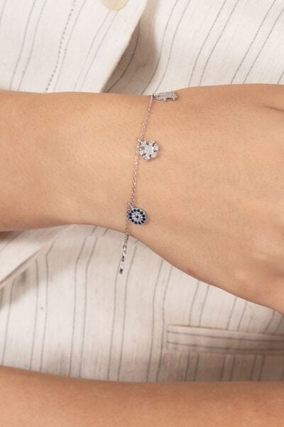 925 ayar gümüş bileklik rodyumlu zirkon taşlı nazar boncuklu şans bilekliği SGTL13172RODAJ