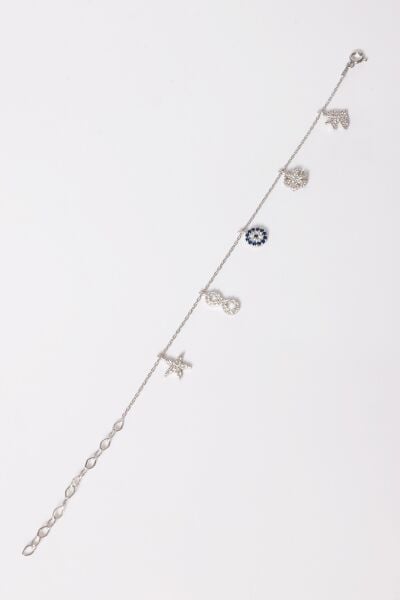 925 ayar gümüş bileklik rodyumlu zirkon taşlı nazar boncuklu şans bilekliği SGTL13172RODAJ