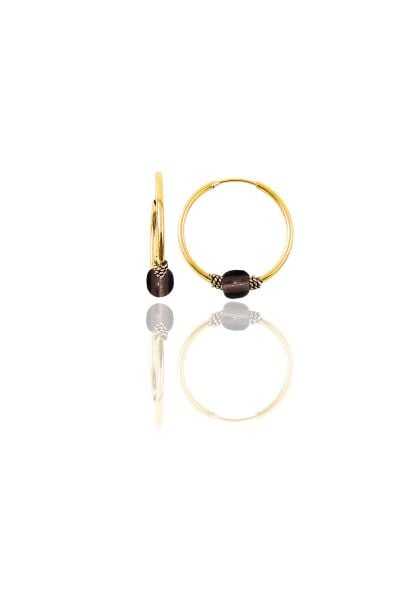 Gümüş altın yaldızlı 17 mm  açık kahverengi taşlı halka küpe SGTL11261GOLD