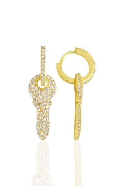Gümüş altın yaldızlı zirkon taşlı anahtar küpe SGTL11621GOLD