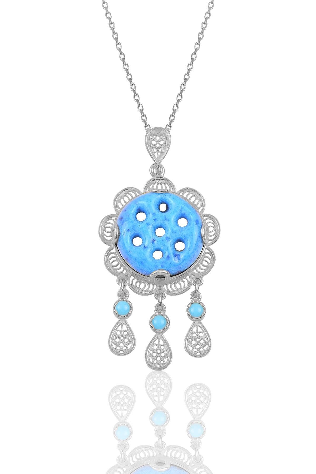 Gümüş yedi delikli telkari süryani nazar boncuğu kolye SGTL10240RODAJ