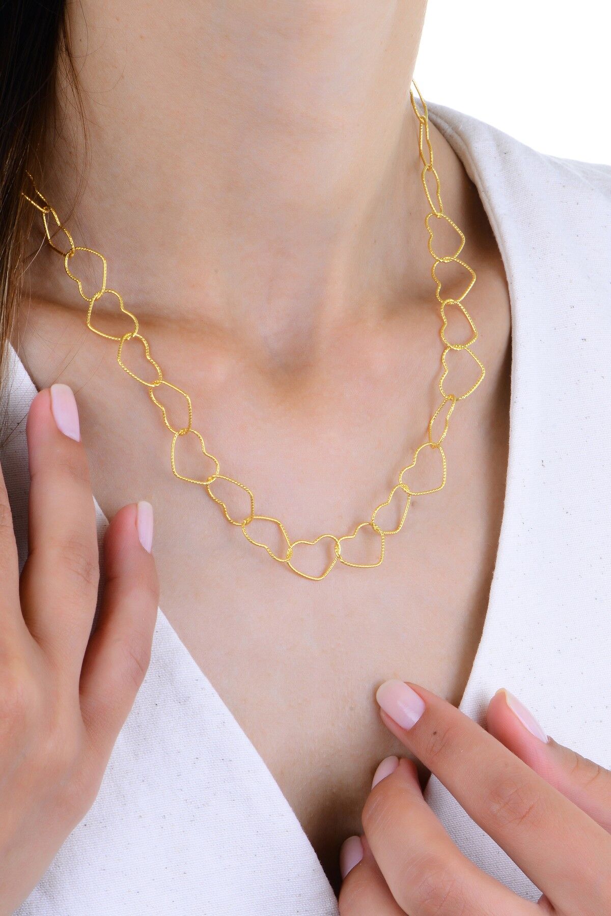 Gümüş altın yaldızlı iç içe geçmeli sonsuz kalp zinciri kolye SGTL12950GOLD