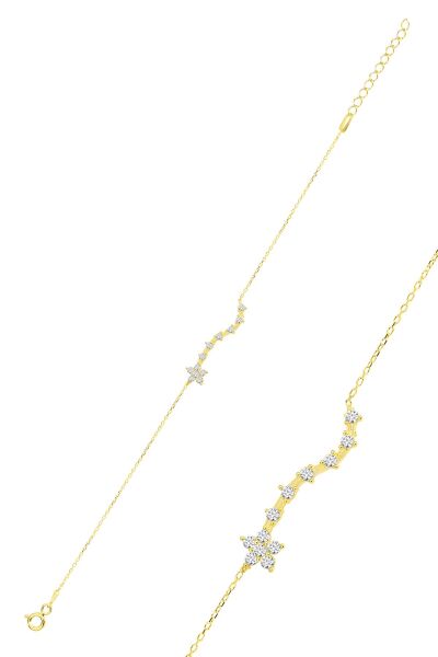Gümüş altın yaldızlı zirkon sıra taşlı çiçek bileklik SGTL11979GOLD