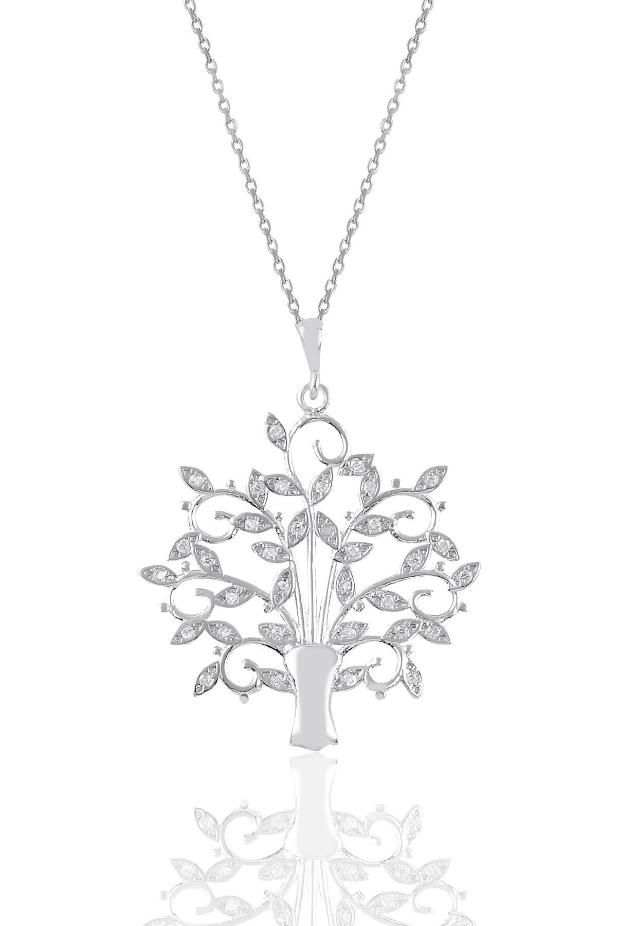 Gümüş rodyumlu zirkon taşlı  ağaç kolye SGTL10966RODAJ