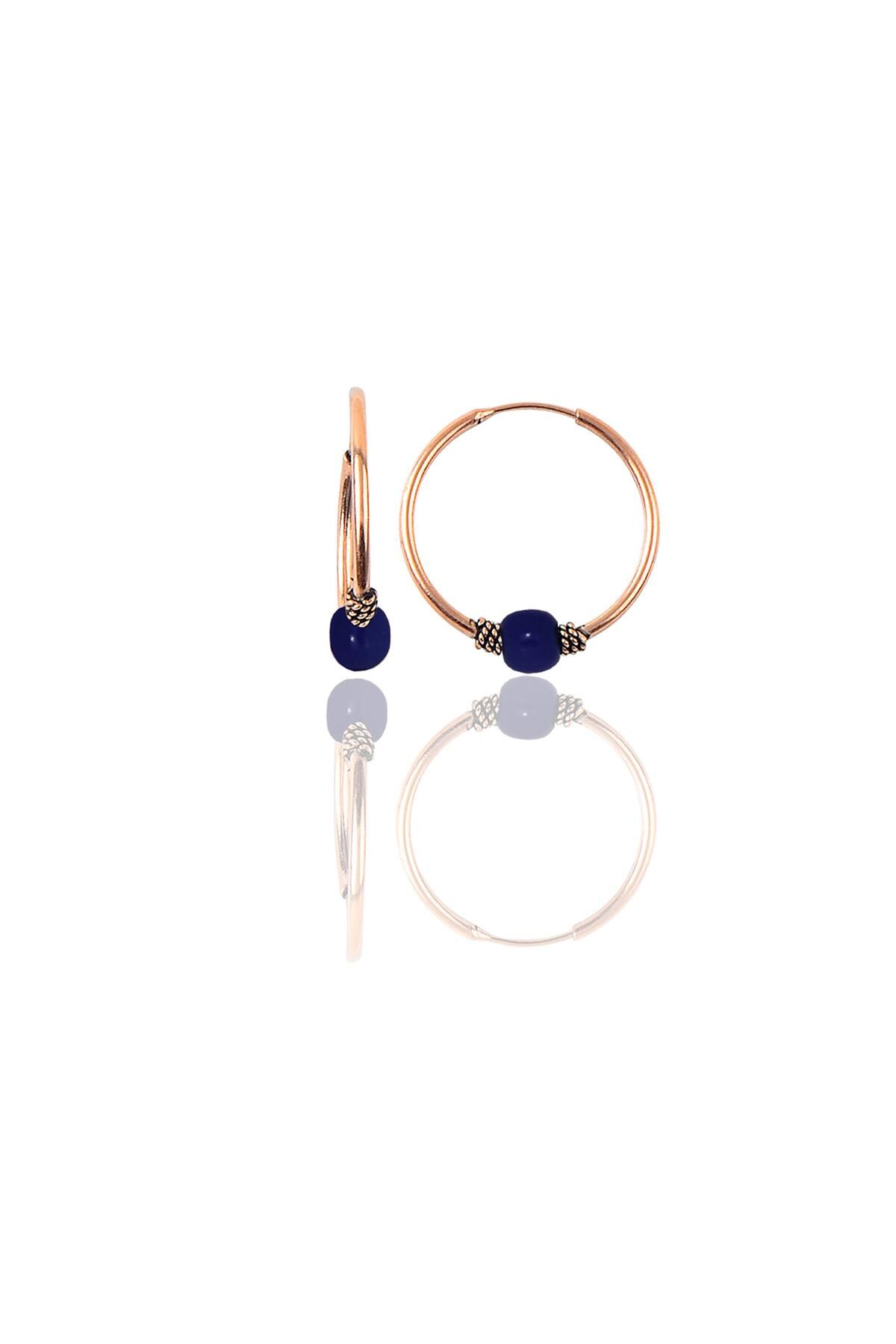 Gümüş rose 17 mm çivit mavisi halka küpe SGTL11260ROSE