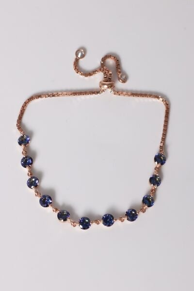 925 ayar gümüş bileklik rose 5 mm mavi mistik taşlı asansörlü sıra taşlı bileklik SGTL13173LACIVERT