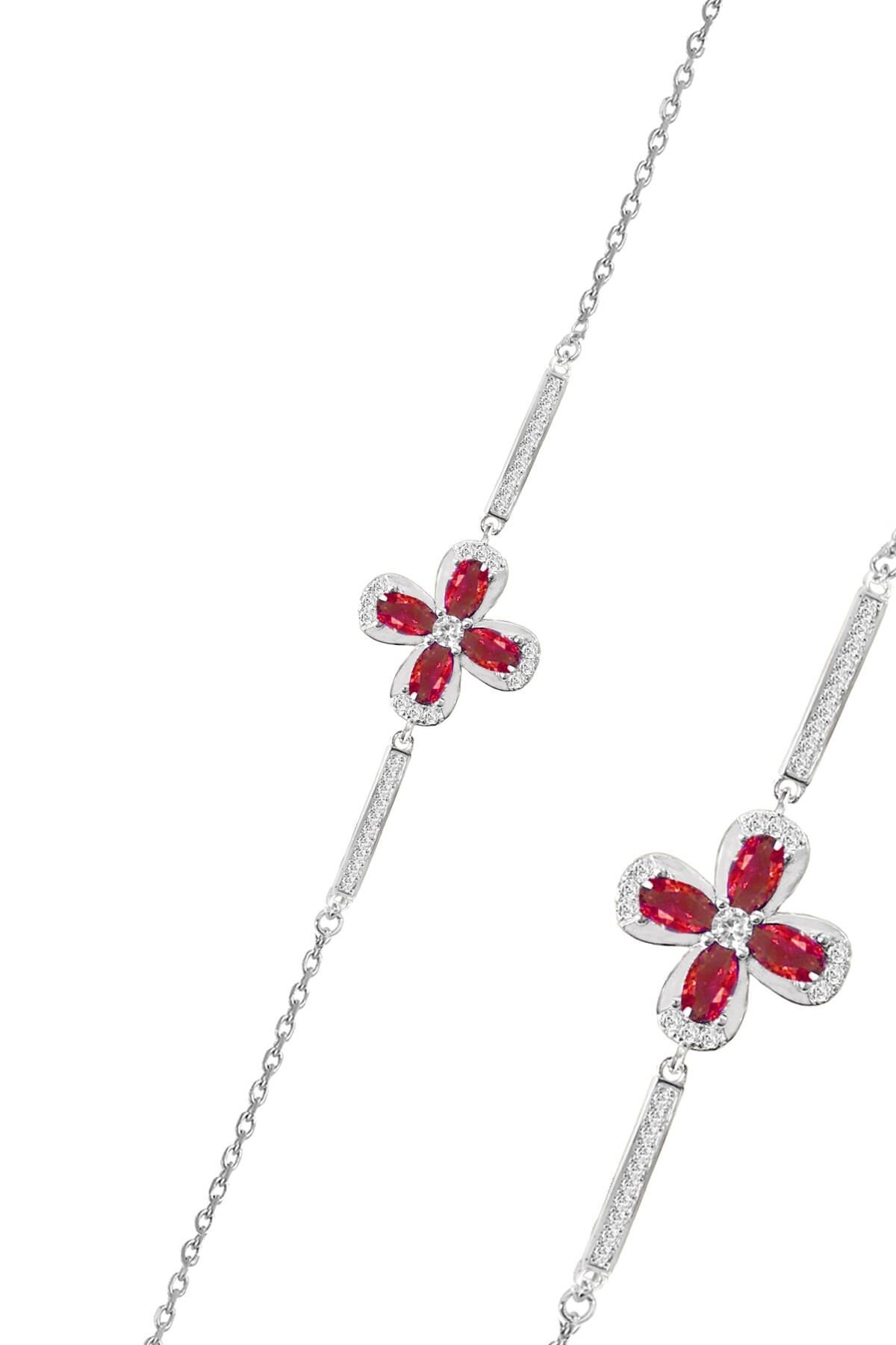 Gümüş rodyumlu kök yakut ve zirkon taşlı şansın gücü yonca bileklik SGTL12642FUSYA