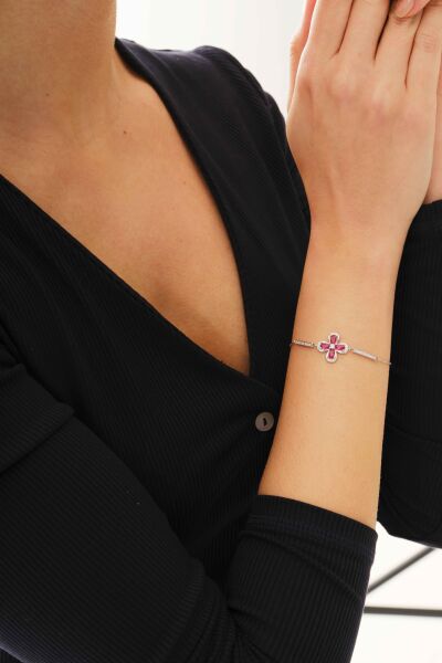 Gümüş rodyumlu kök yakut ve zirkon taşlı şansın gücü yonca bileklik SGTL12642FUSYA