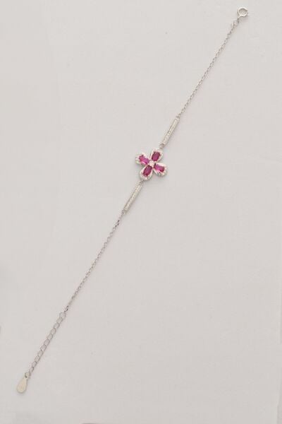 Gümüş rodyumlu kök yakut ve zirkon taşlı şansın gücü yonca bileklik SGTL12642FUSYA